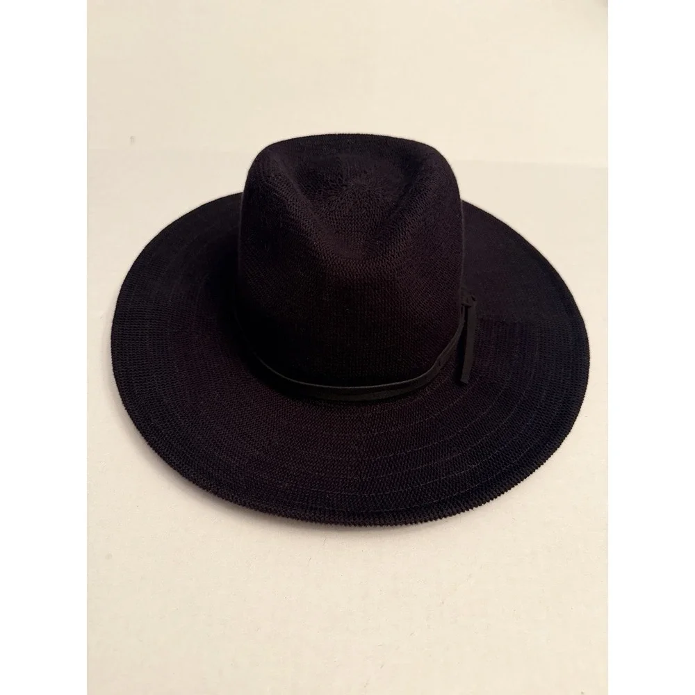 NWT Wyeth Anthropologie Winona Packable Panama Hat Black Leather Trim‎ One Size